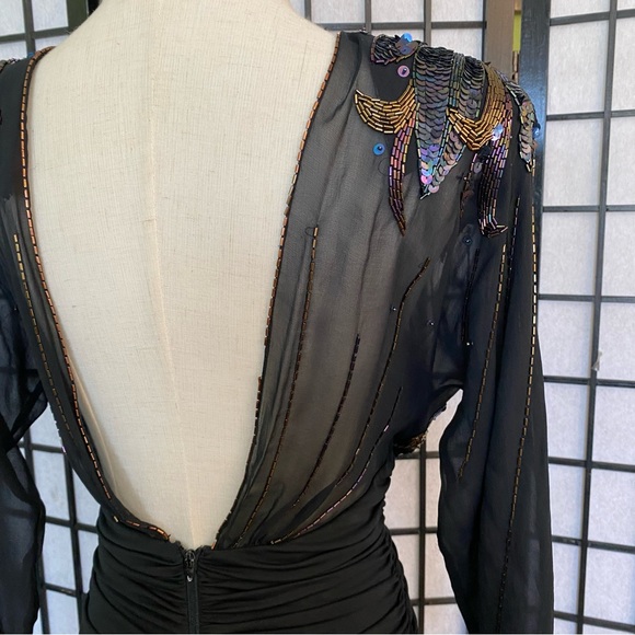 80'S CASADEI Ruched Beaded & Sequined Party Dress Size 4 - Picture 6 of 15
